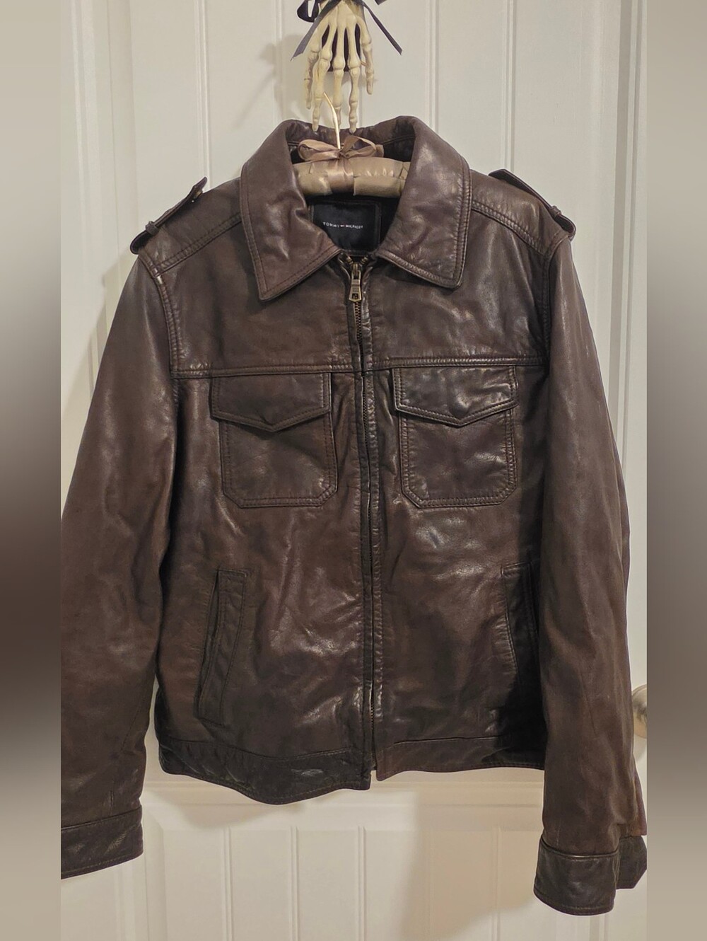 Tommy Hilfiger Dark Brown Leather Bomber Jacket
